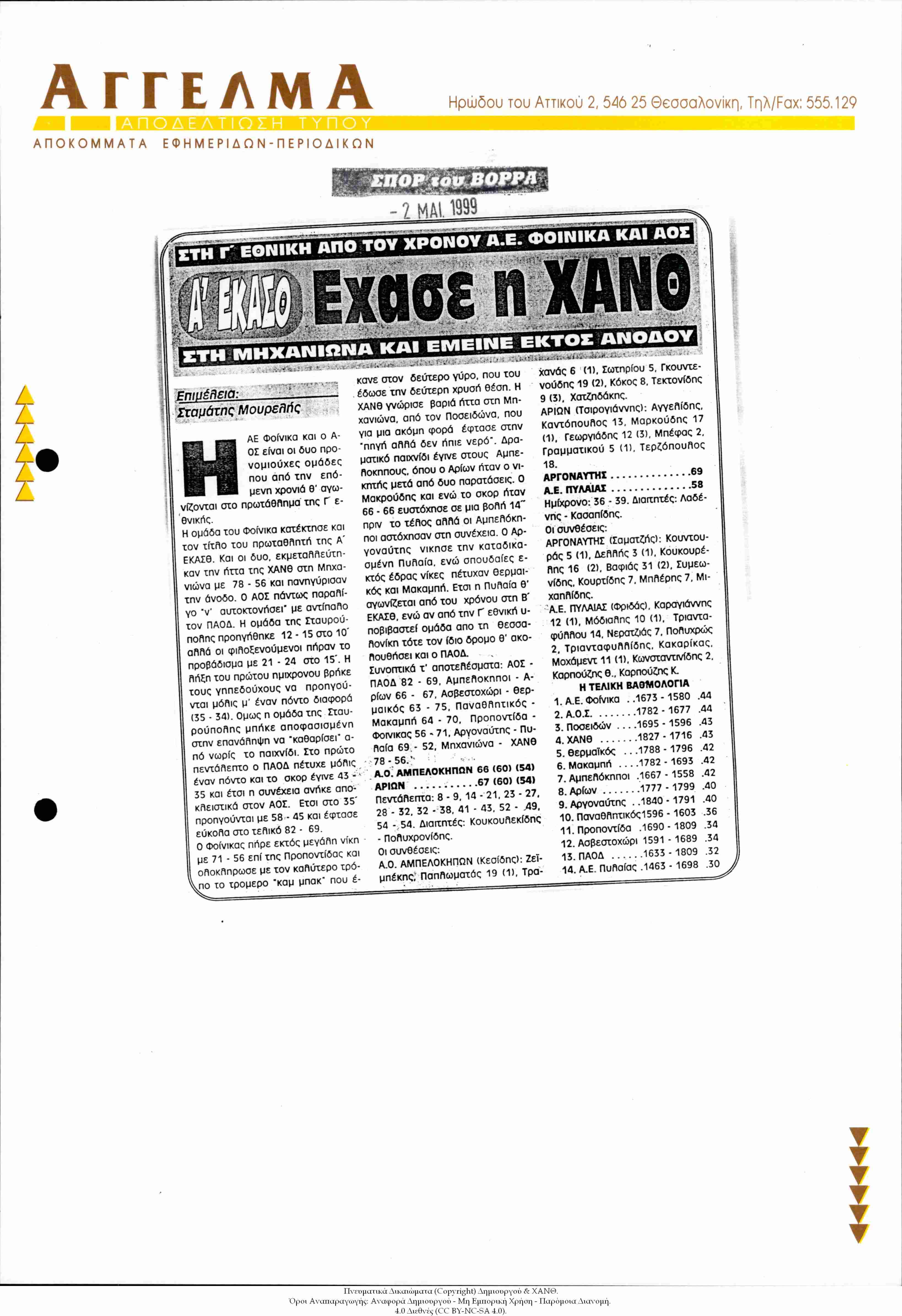 Εφημερίδα Σπορ του Βορρά: Α' ΕΚΑΣΘ [Μπάσκετ]: Έχασε η ΧΑΝΘ